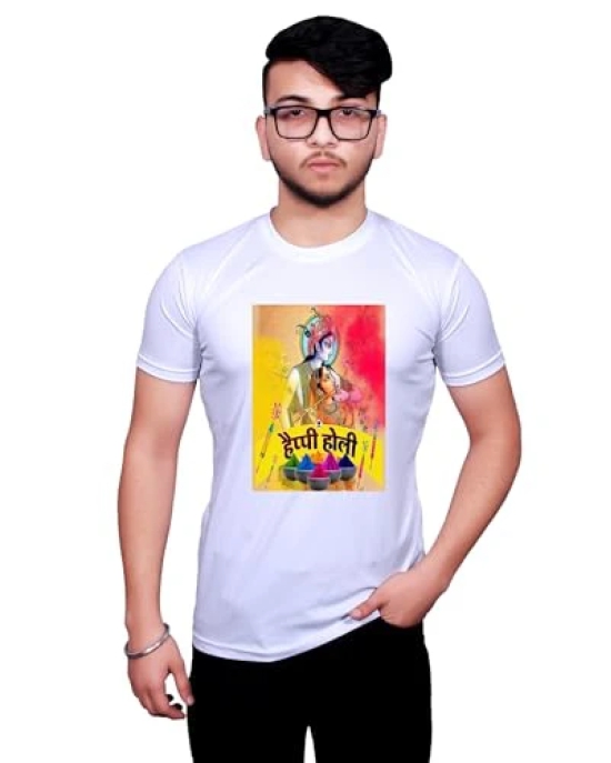 NITYANAND CREATIONS Round Neck White Holi T-Shirt for MEN-HOLI-T-SHIRT-11553-M