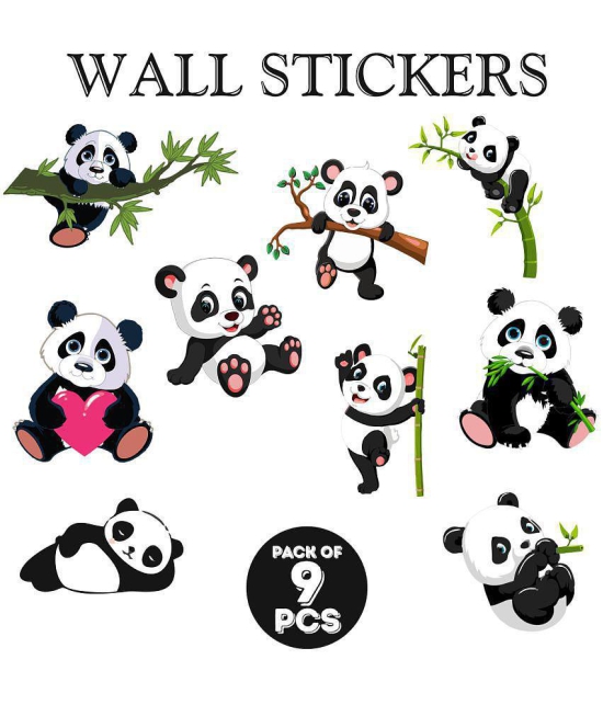 Zyozi Panda Theme Wall Sticker, Wall Sticker for Home, Animals Wall Sticker, Wall Sticker for Kids - Wall Stickers for Home Wall Decorations (Pack of 9) - Black