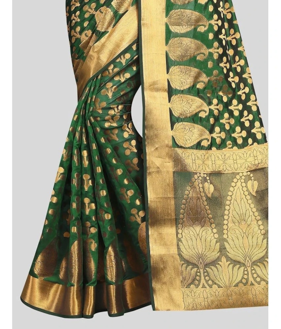 Gazal Fashions - Green Banarasi Silk Saree With Blouse Piece ( Pack of 1 ) - Green