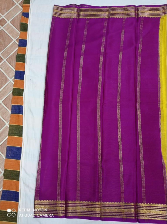 Self Design  Pure mysore silk  (Purple, Green)