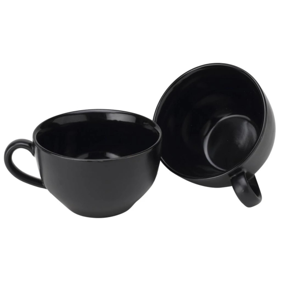 AADEEP Ceramic Soup and Coffee Wide Large Mug with Handle - Set of 1, 350 Ml Matte Finish | Bone Ash Free and Microwave Safe | for Maggi, Cappuccino, Latte, Green Tea - Black