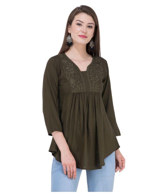 SAAKAA - Green Rayon Women's A-Line Top ( Pack of 1 ) - XS