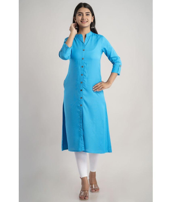 MAUKA - Blue Rayon Womens Front Slit Kurti ( Pack of 1 ) - None