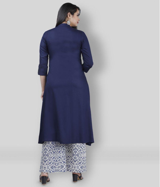 MAUKA - Navy Blue A-line Rayon Women''s Stitched Salwar Suit ( Pack of 1 ) - L