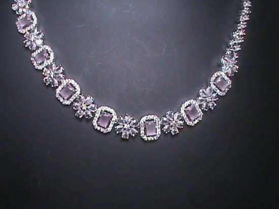 Stunning Cubic Zirconia Tennis Necklace and Stud Earrings Set in White Gold