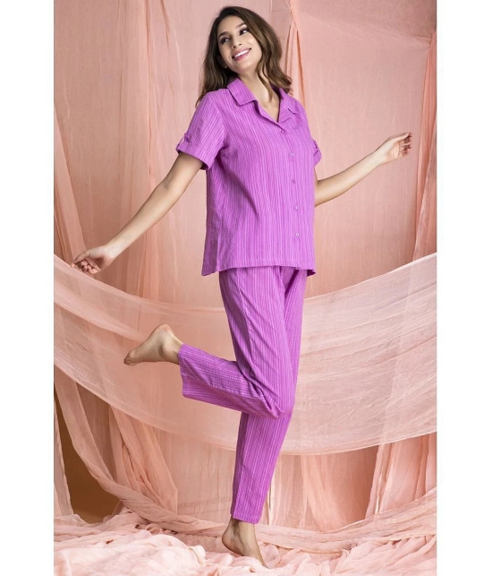 Clovia Cotton Nightsuit Sets - Purple Pack of 2 - L