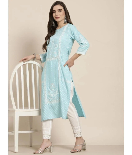 Juniper - Blue Rayon Womens Straight Kurti ( Pack of 1 ) - None