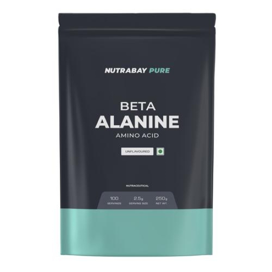 Nutrabay Pure 100% Beta Alanine Powder, Pre Workout supplement for Men & Women - 250g Unflavoured, 100 Servings