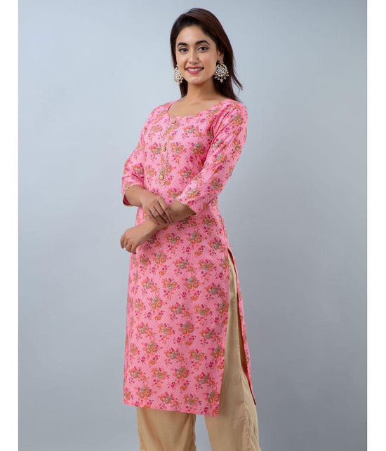 Doriya Rayon Printed 3/4th Sleeves Straight Pink Kurti Single - None