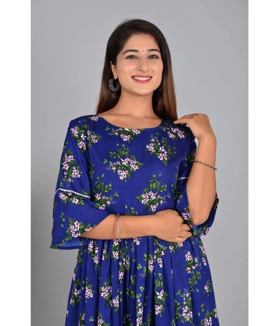 Smien Rayon Printed Anarkali Womens Kurti - Blue ( Pack of 1 ) - None