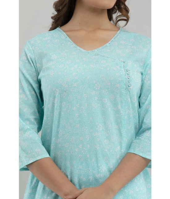 Frionkandy - Light Blue Cotton Womens Straight Kurti ( Pack of 1 ) - None