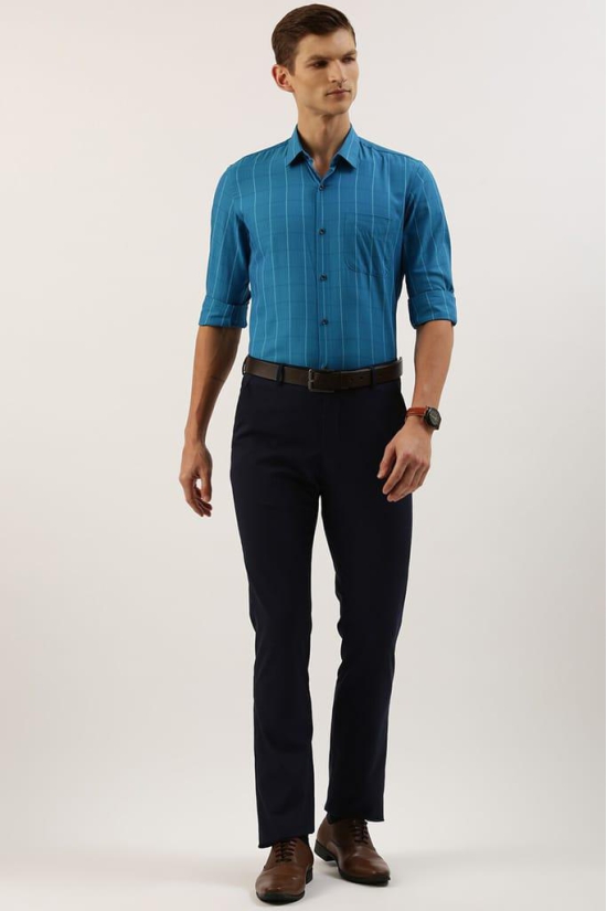 Men Blue Slim Fit Formal Full Sleeves Formal Shirt