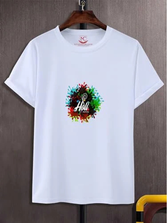 NITYANAND CREATIONS Round Neck White Holi T-Shirt for MEN-HOLI-T-SHIRT-11568-L