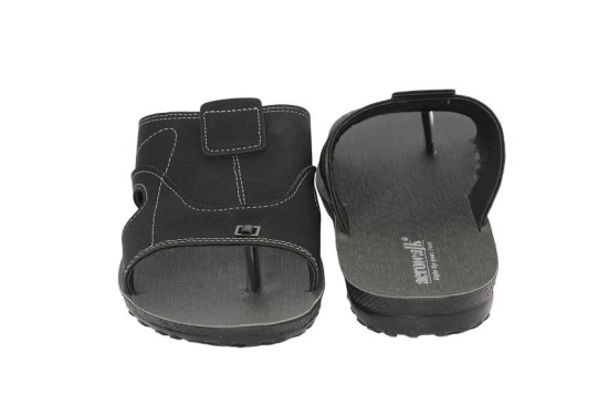 Aerowalk Black Mens Leather Slipper - None