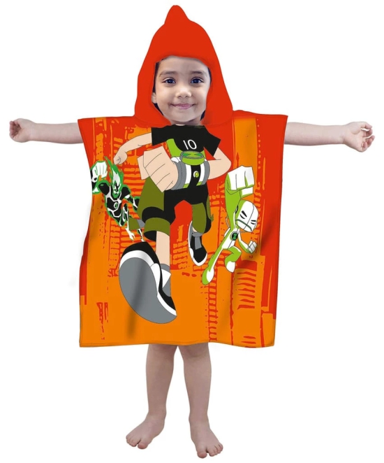 Mandhania Kid's Printed Hooded Poncho Cotton Bath/Pool/Beach Towel 60x115 cms -Orange