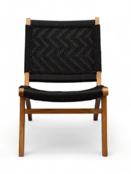 Orchid Homez Hand Woven Lounge Chair Solid Wood Outdoor Chair with Stool (Natural, Pre-Assembled) (Black)