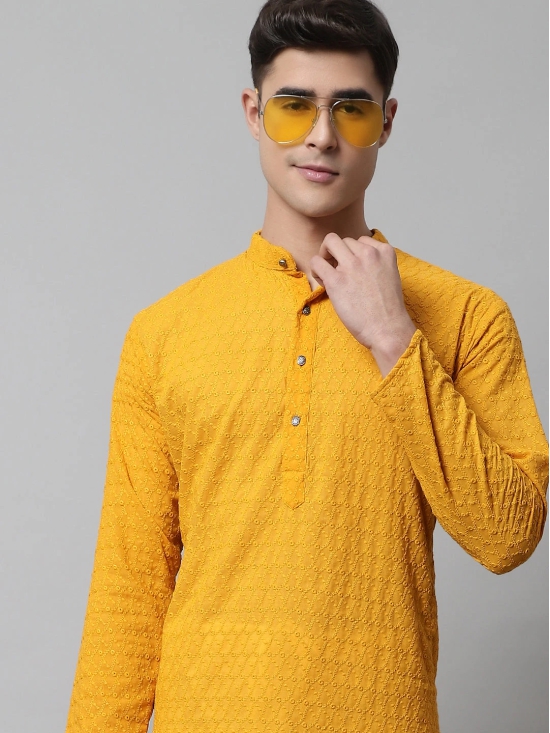 Jompers Men Mustard Chikan Kurta Only-L / Mustard