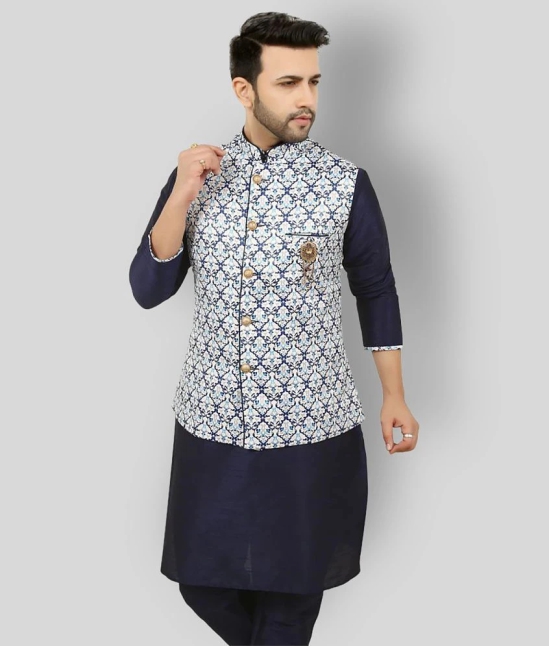 Paul Street - Blue Cotton Blend Slim Fit Mens Kurta Pyjama Set ( Pack of 1 ) - None