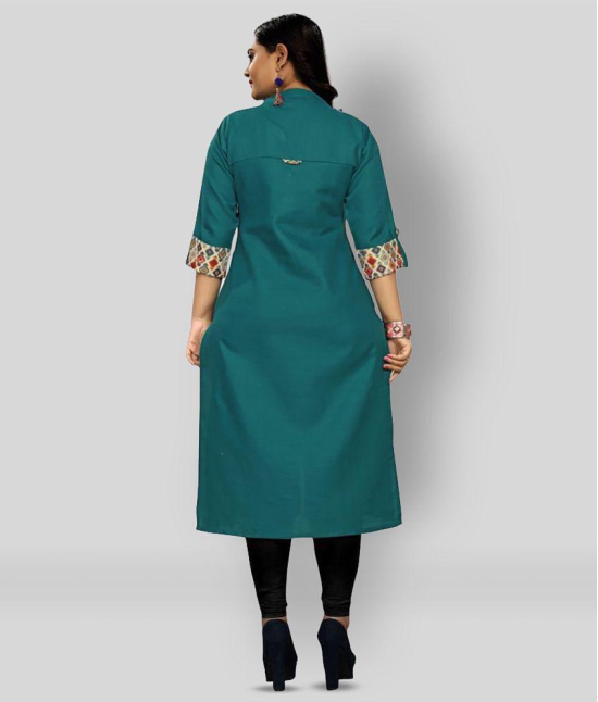 Rangrasiya - Green Cotton Women's Front Slit Kurti ( Pack of 1 ) - M