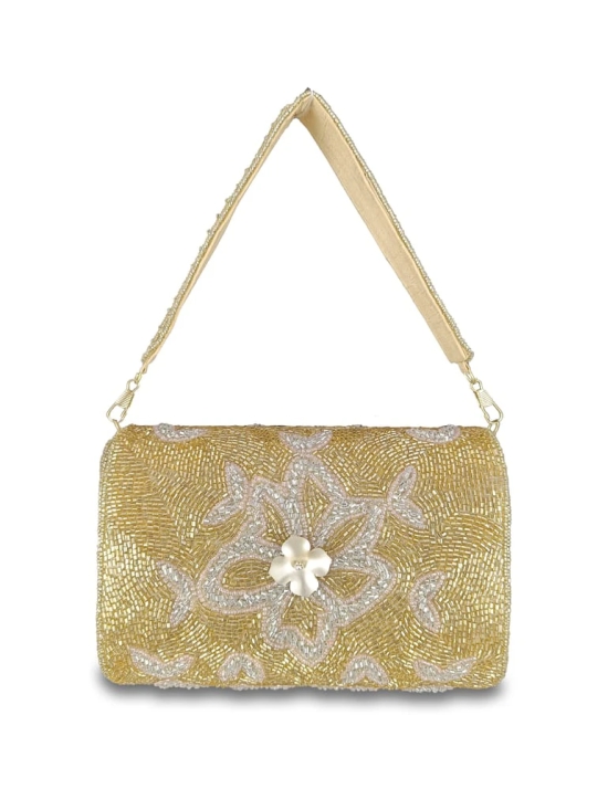 FHS Fancy Party Wear Sequins Embroidery Work Clutch Bag Golden Colour