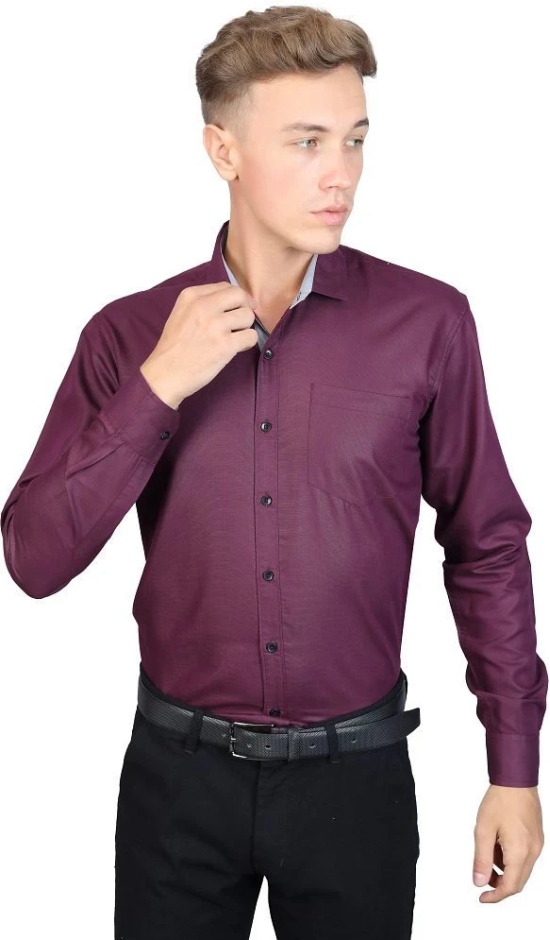 Supersquad Cotton Blend Regular Fit Full Sleeves Mens Formal Shirt - Maroon ( Pack of 1 ) - None