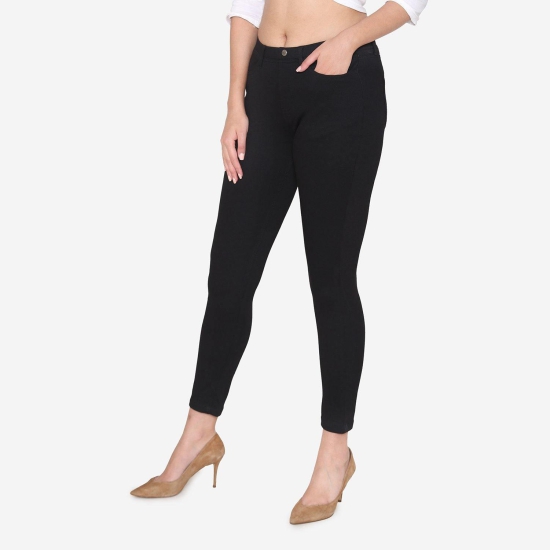 Women's Cotton Stretchable Jeggings - Black Black XXL