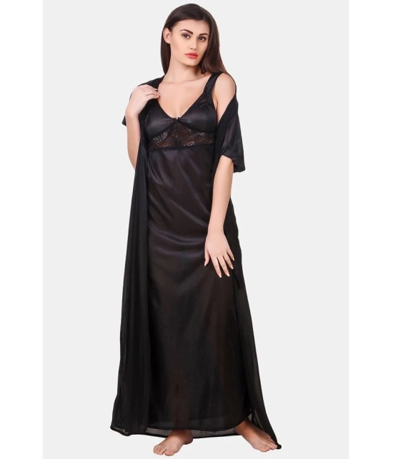 Fasense Black Satin Womens Nightwear Nighty & Night Gowns ( Pack of 1 ) - None