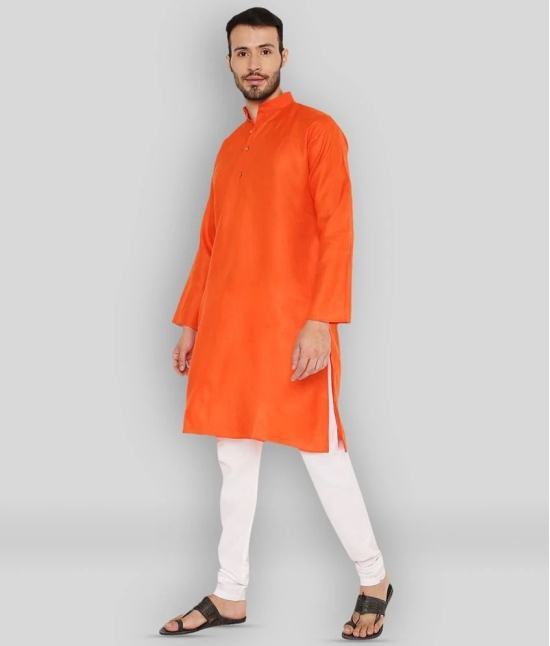 Maharaja Orange Cotton Kurta Pyjama Set - None