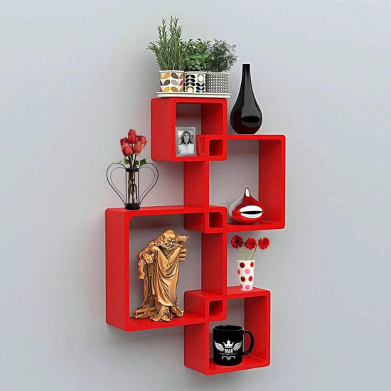 Intersecting Wall Shelf for Wall Decoration/Wall Shelves Set of 4 (Red)