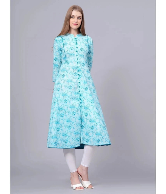 HIGHLIGHT FASHION EXPORT Cotton Blend Printed Midi Womens A-line Dress - Light Blue ( Pack of 1 ) - None