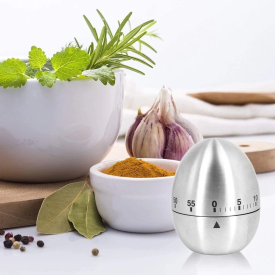 KIT & CO Egg Shape Timer Wind up Timer Kitchen Timer Cooking Timer Reminder Timer Mechanical Reminder Cute Timer Mechanical Rotating Alarm with 60 Minutes for Cooking Silver