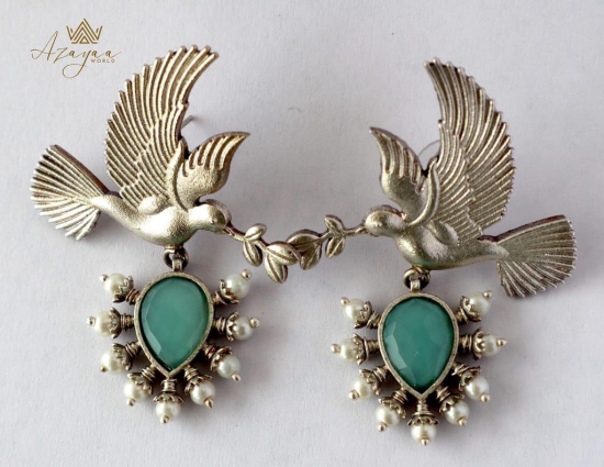 Azayaa World Blue Charming love bird earring