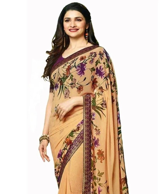 Gazal Fashions Georgette Printed Saree With Blouse Piece - Peach ( Pack of 1 ) - Peach