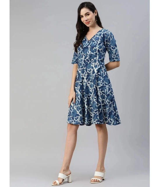 Divena - Cotton Blue Womens Fit And Flare Dress ( Pack of 1 ) - None