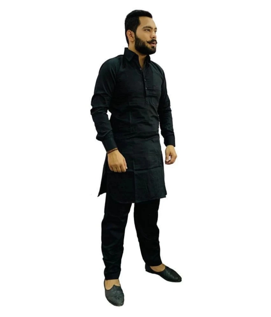 Preen Black Cotton Pathani Suit Single Pack - None