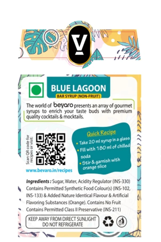 BEVARO  Blue Lagoon Syrup, Refreshing Gourmet Syrup for Mocktails & Mixers Blue Lagoon  (300 ml, Pack of 1)