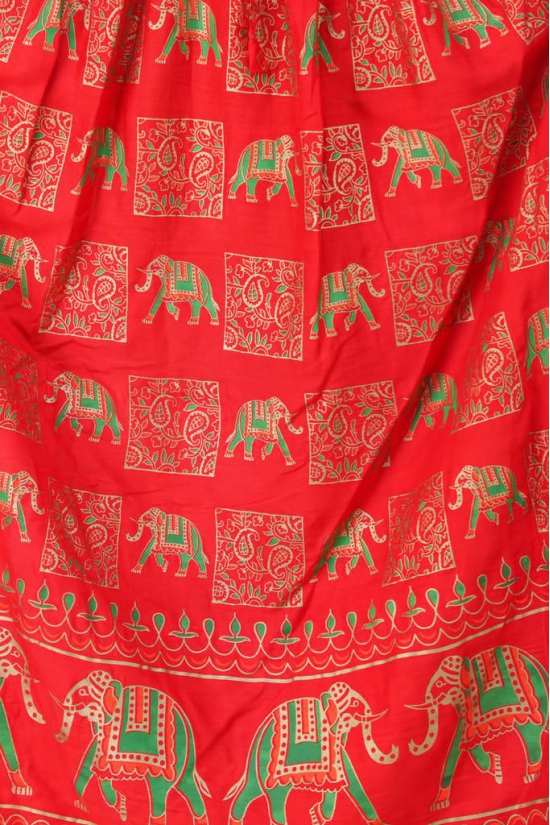 Flame-Scarlet Digitally Printed Casual Skirt with Motifs of Elephants And Flowers From Pilkhuwa