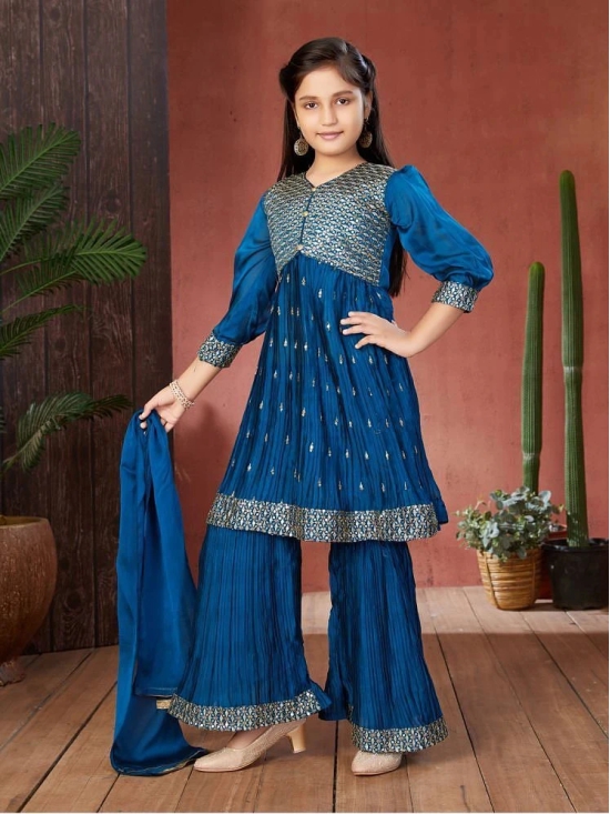 Aarika Teal Georgette Girls Kurta and Sharara Set ( Pack of 1 ) - None