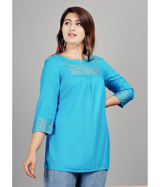 Smien - Light Blue Rayon Womens Ethnic Tunic ( Pack of 1 ) - None