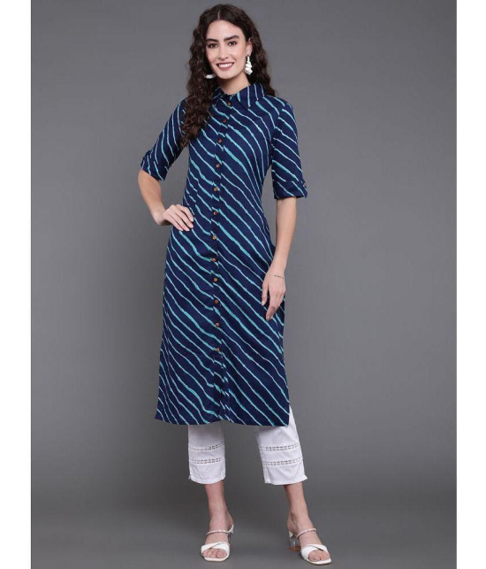 Antaran Cotton Striped Shirt Style Womens Kurti - Blue ( Pack of 1 ) - None