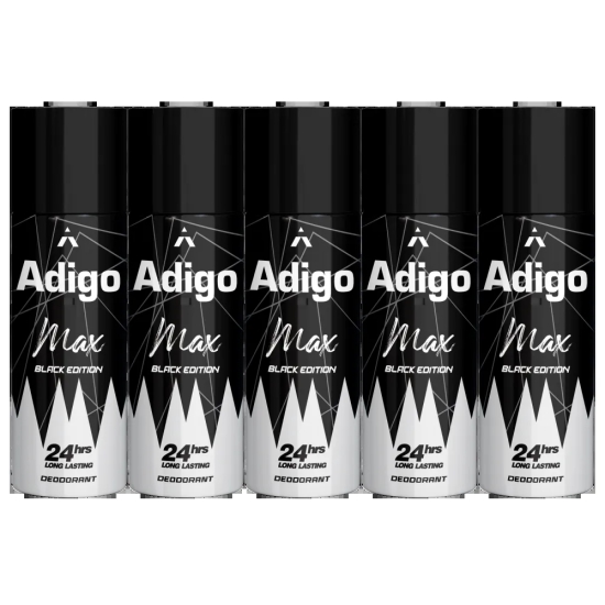 Adigo Max Black Edition Deodorant 165ml(Pack Of 5)