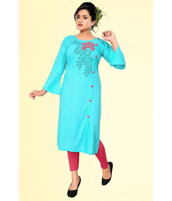 haya fashion - Turquoise Rayon Women's Straight Kurti ( Pack of 1 ) - None