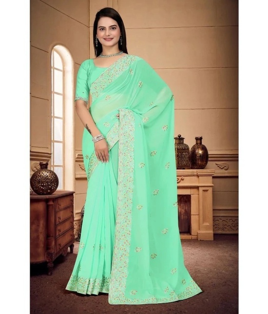 Om Shantam Sarees Georgette Embroidered Saree With Blouse Piece - Sea Green ( Pack of 1 ) - Sea Green