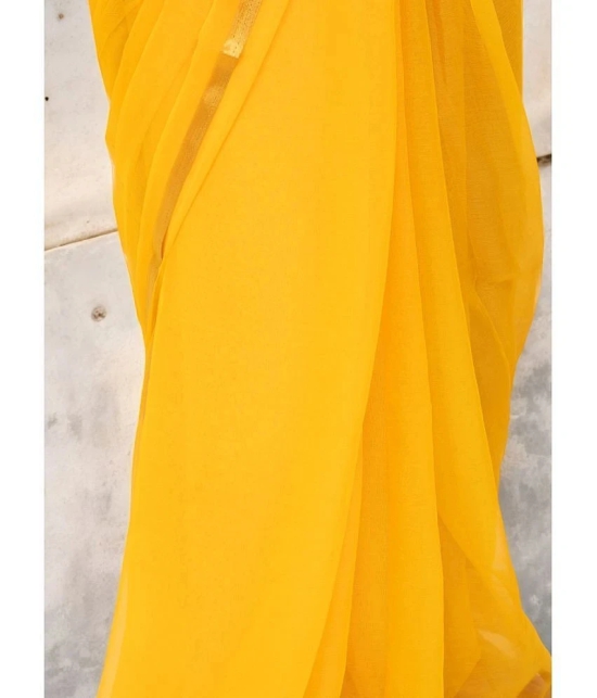 clafoutis Chiffon Solid Saree With Blouse Piece - Yellow ( Pack of 1 ) - Yellow