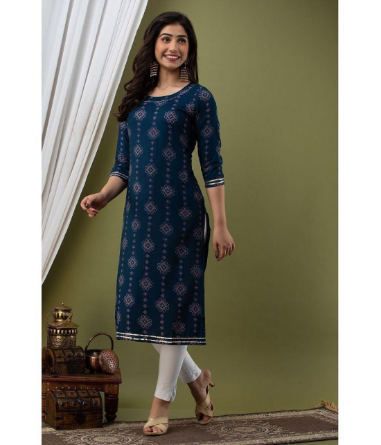 Lee Moda - Blue Rayon Women's Straight Kurti ( Pack of 1 ) - XXL