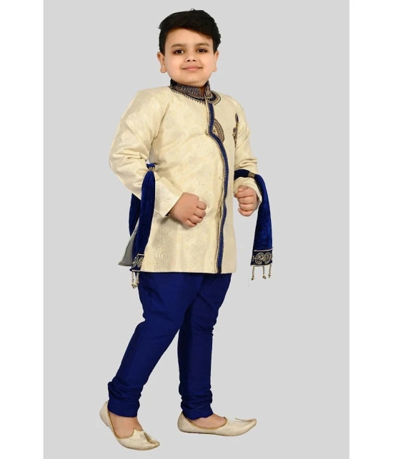 J D Creation Beige Jacquard Boys Indo Western Sherwani & Churidar Set ( Pack of 1 ) - None