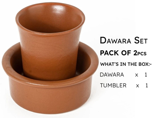 Premium Ceramic Dawara Set, Tea Dabara Set, Tumbler Set for Authentic South Indian Filter Coffee, Serving Drinkware, Set of 1, 120 ml, Earthy Brown