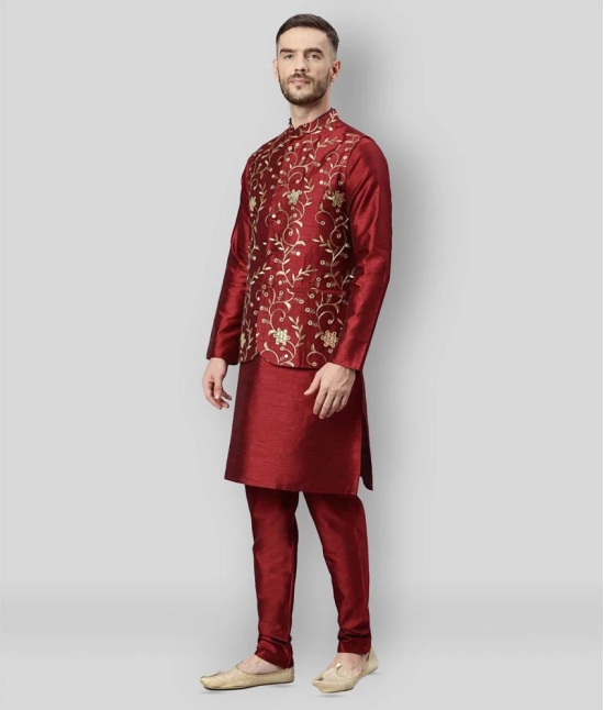 Hangup - Maroon Polyester Regular Fit Mens Kurta Pyjama Set ( Pack of 1 ) - None