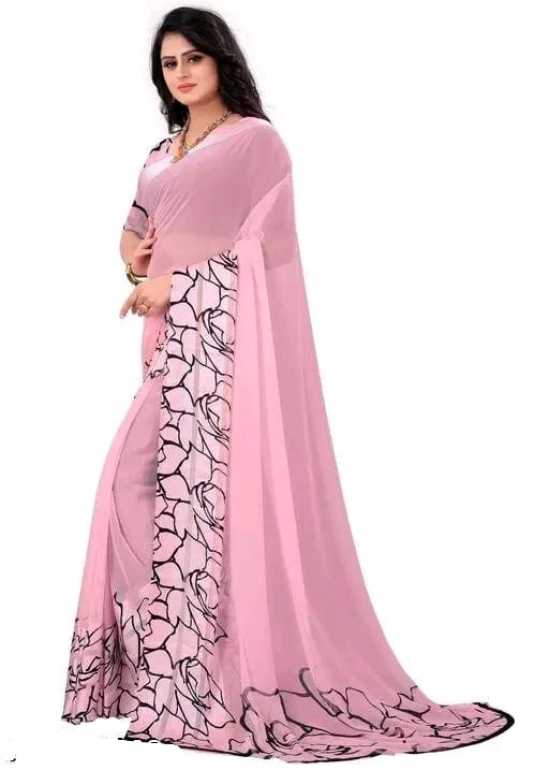 New georgette Satin Patta Saree with Blouse piece-Free SIze / White