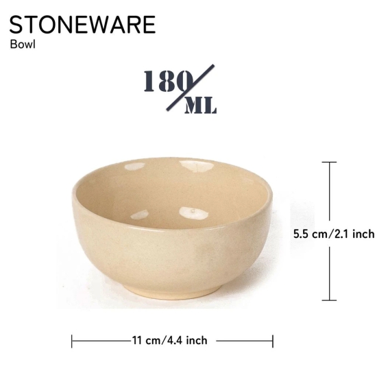 Reactive Handpainted Premium Ceramic 4 Small Dinner Bowl| Dessert Bowl, Soup Bowl, Salad Bowl | Stoneware | Microwave and Dishwasher Safe | Pack of 4 | Feather White